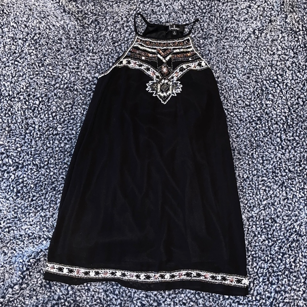 Detailed beaded black dress